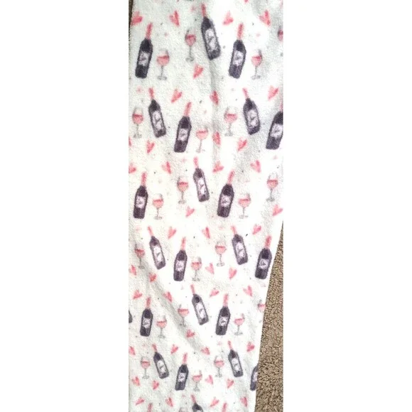 Daydream Pajama Pants Pjs Size Large Wine Glasses Hearts Print Plush Soft - Picture 5 of 7